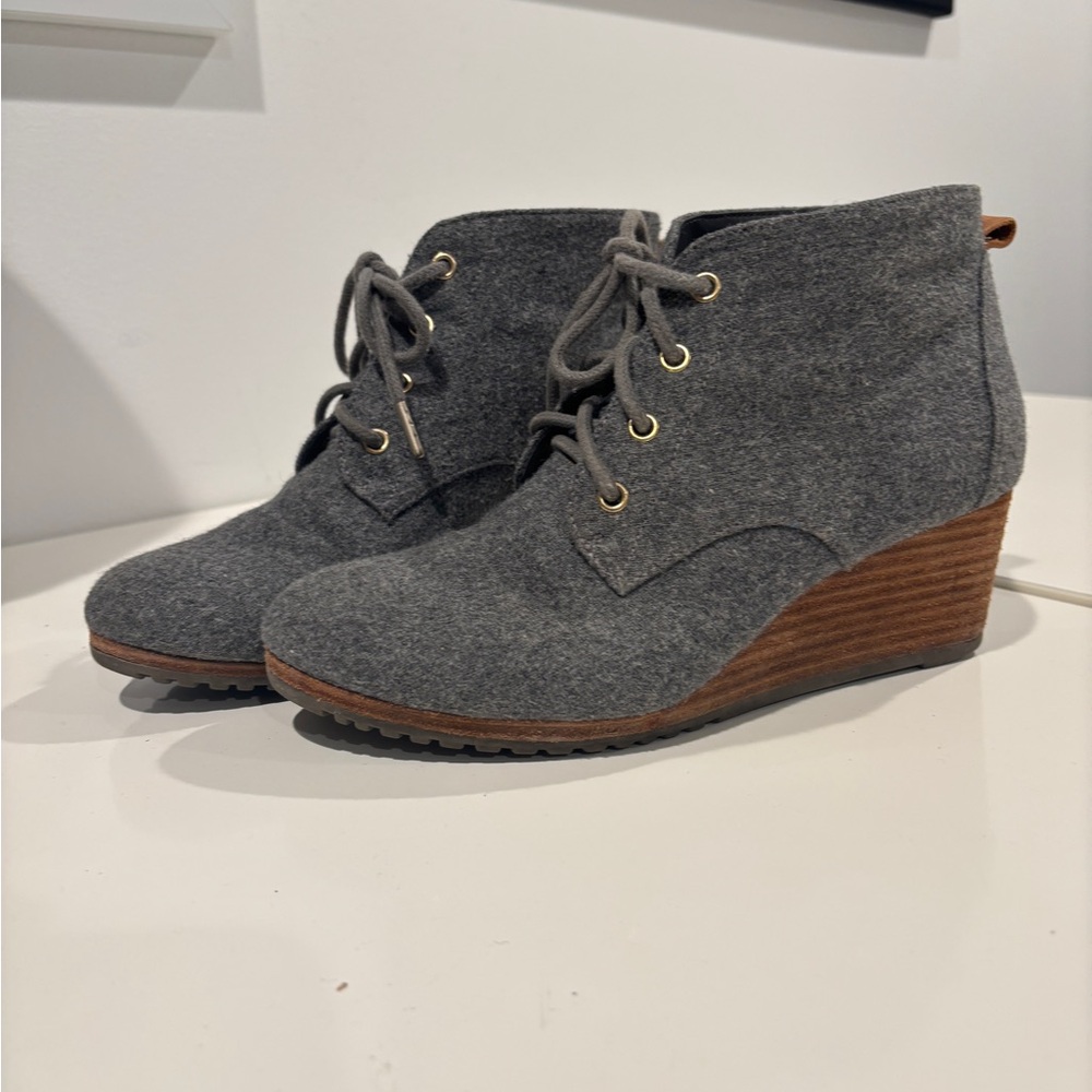 Gray Lace-Up Wedge Ankle Boots